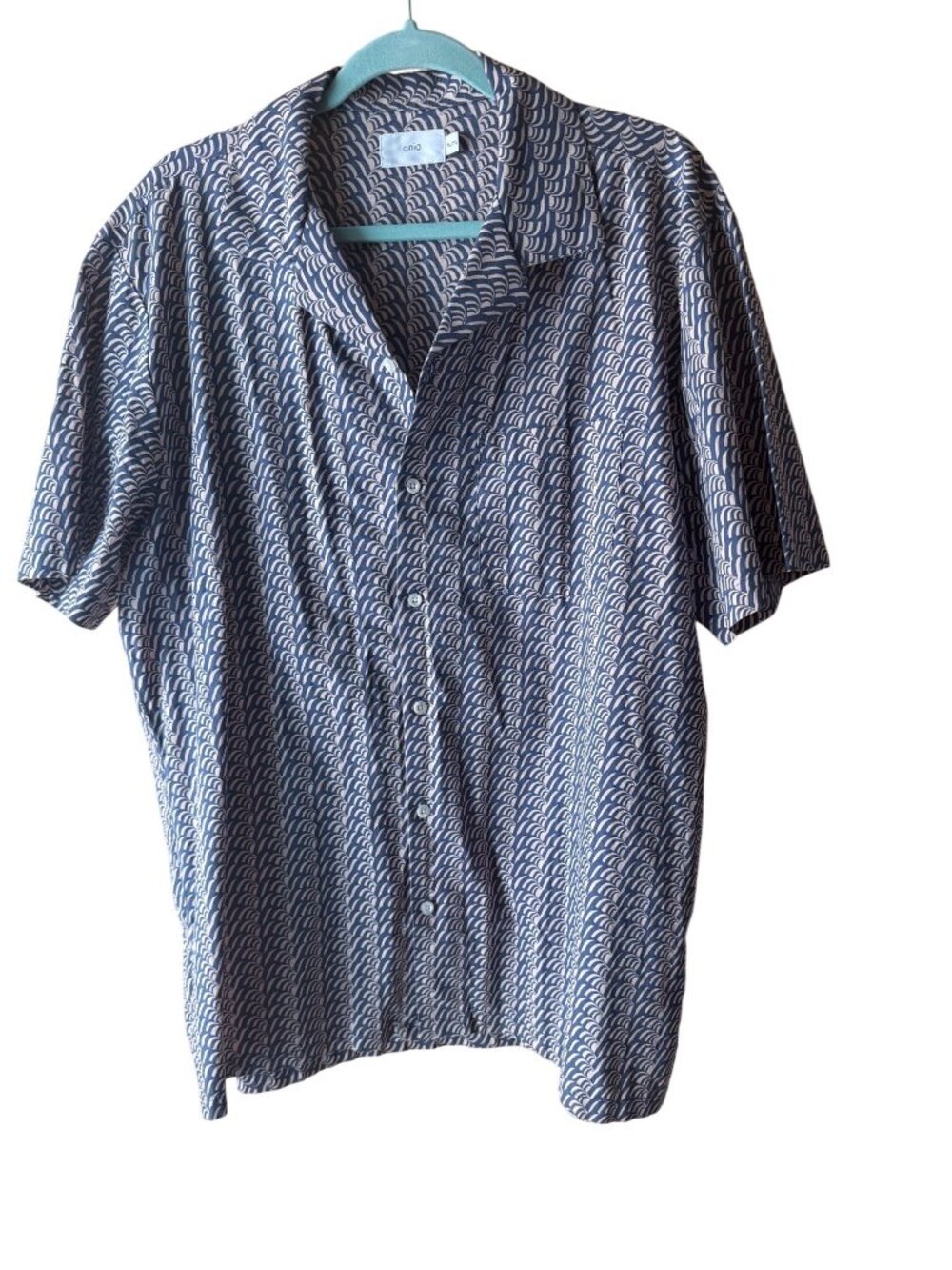Onia Mens Wave Pattern Short Sleeve Button-up Vacation Shirt Size XL Cotton